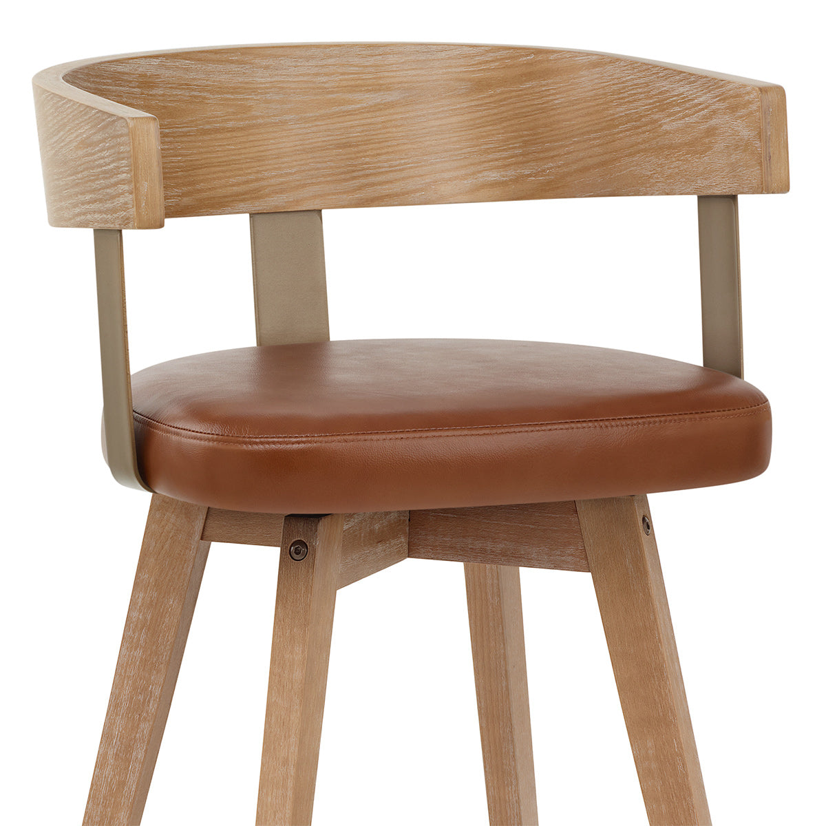 Taburete Cuero Auténtico Roble - Roman Marrón