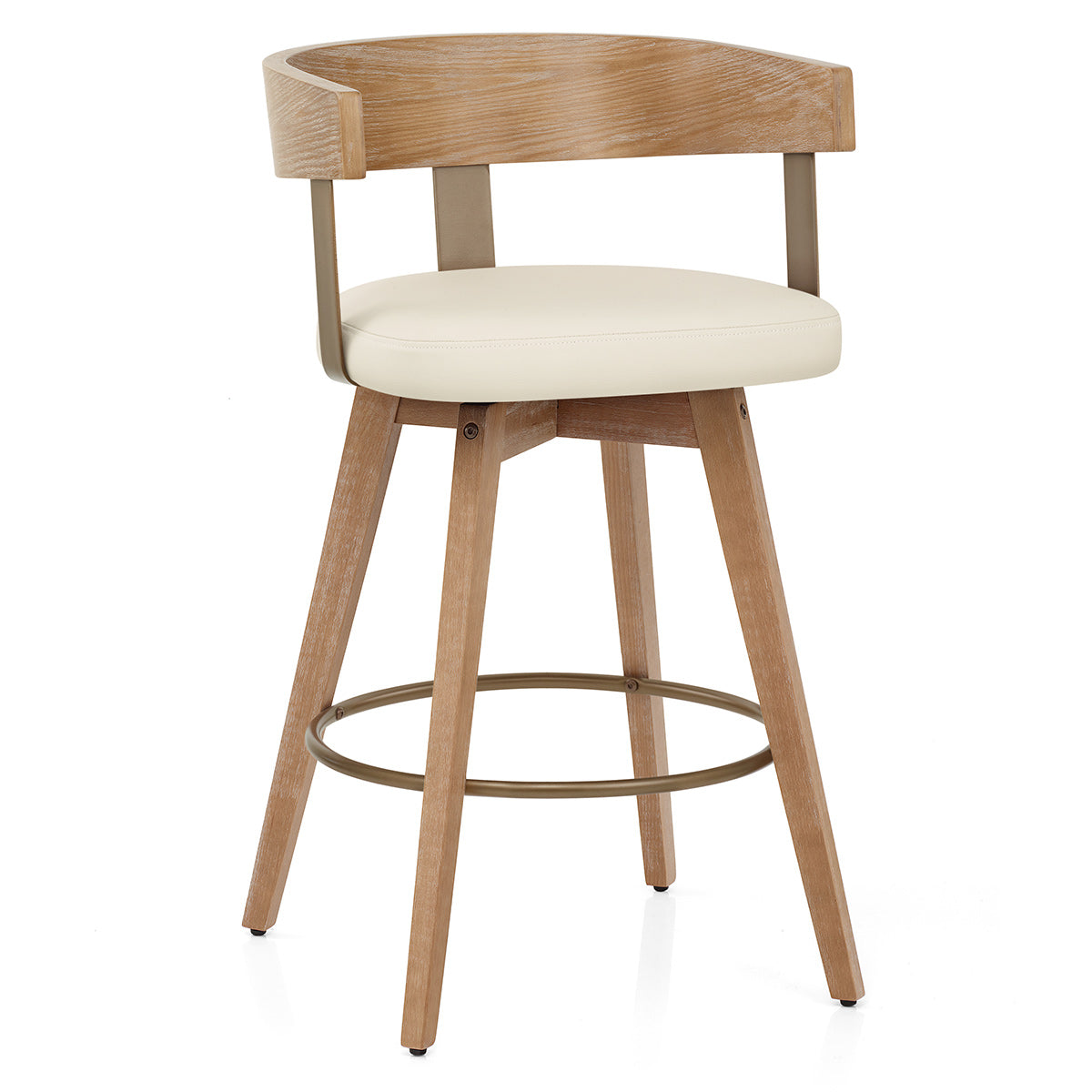 Taburete Cuero Auténtico Roble - Roman Crema