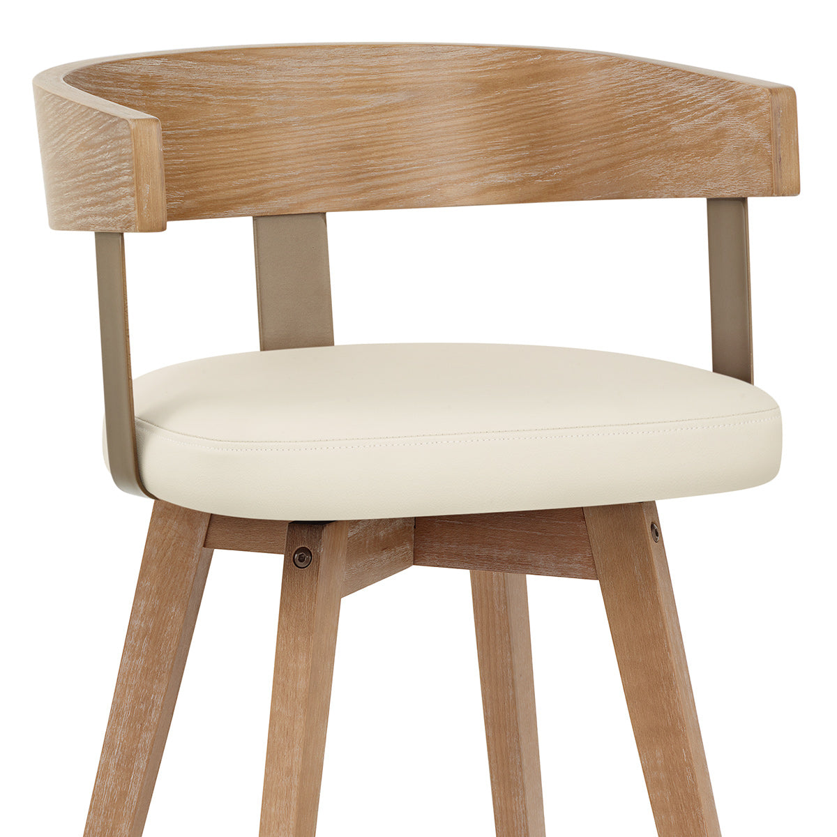 Taburete Cuero Auténtico Roble - Roman Crema