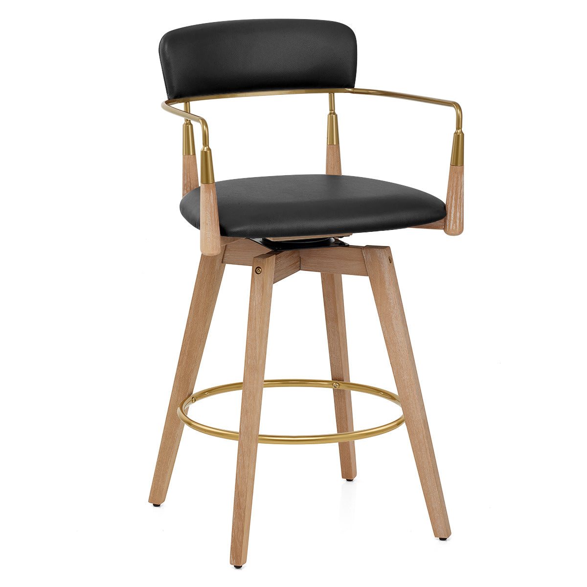 Taburete Cuero Auténtico Madera - Reed Negro