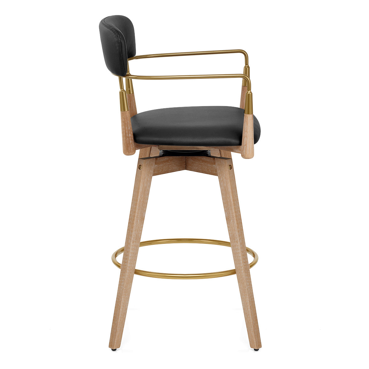 Taburete Cuero Auténtico Madera - Reed Negro