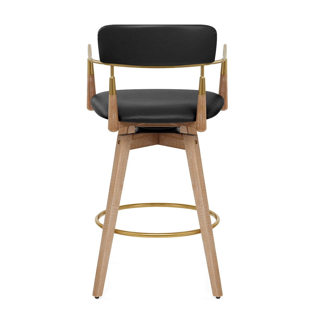 Taburete Cuero Auténtico Madera - Reed Negro