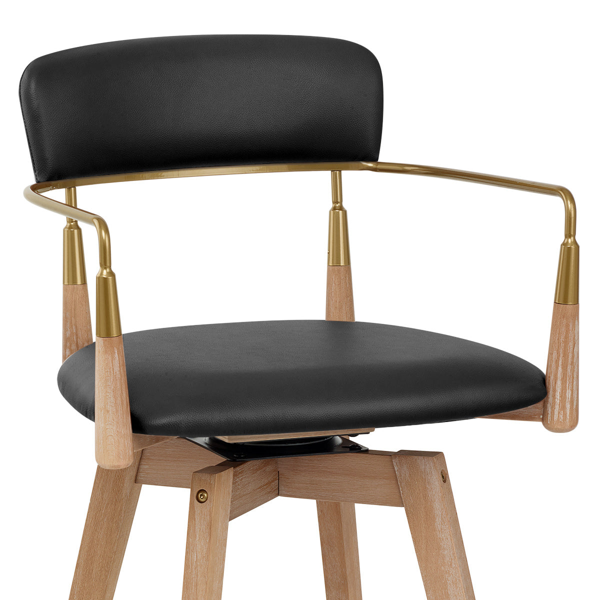 Taburete Cuero Auténtico Madera - Reed Negro