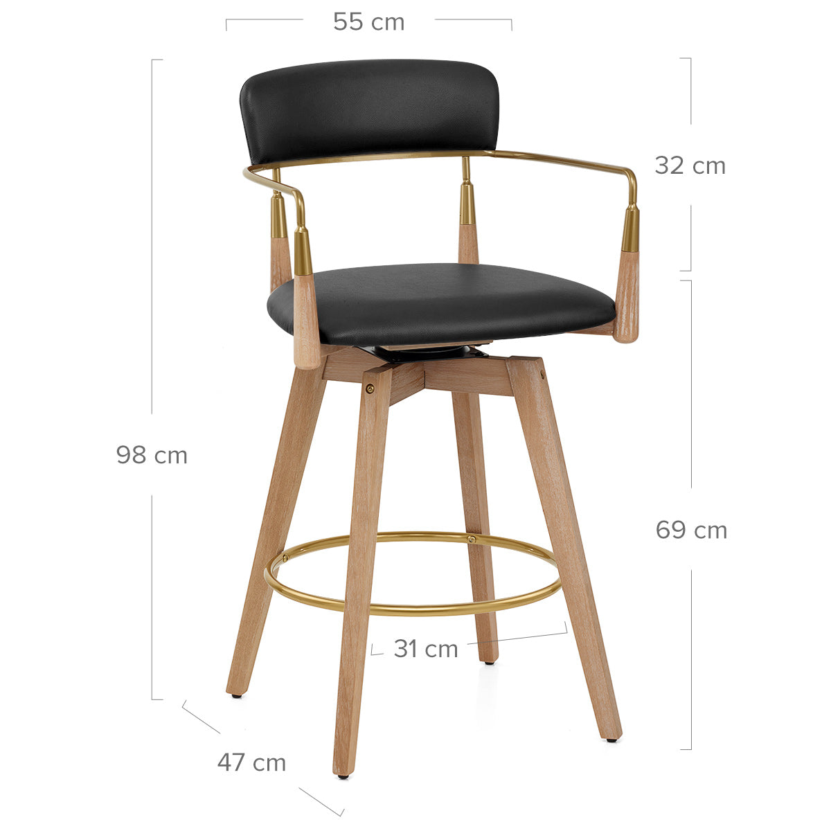Taburete Cuero Auténtico Madera - Reed Negro
