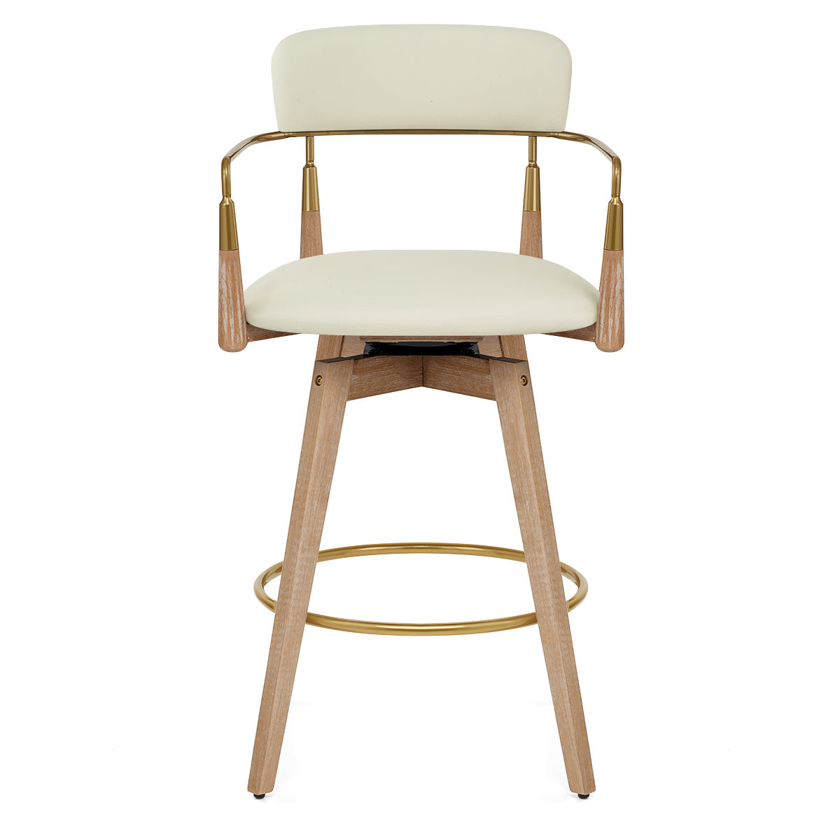 Taburete Cuero Auténtico Madera - Reed Crema