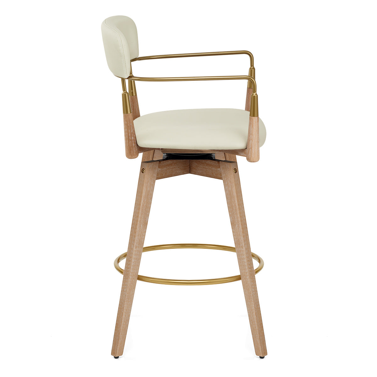 Taburete Cuero Auténtico Madera - Reed Crema