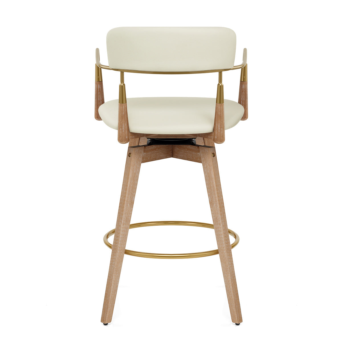 Taburete Cuero Auténtico Madera - Reed Crema
