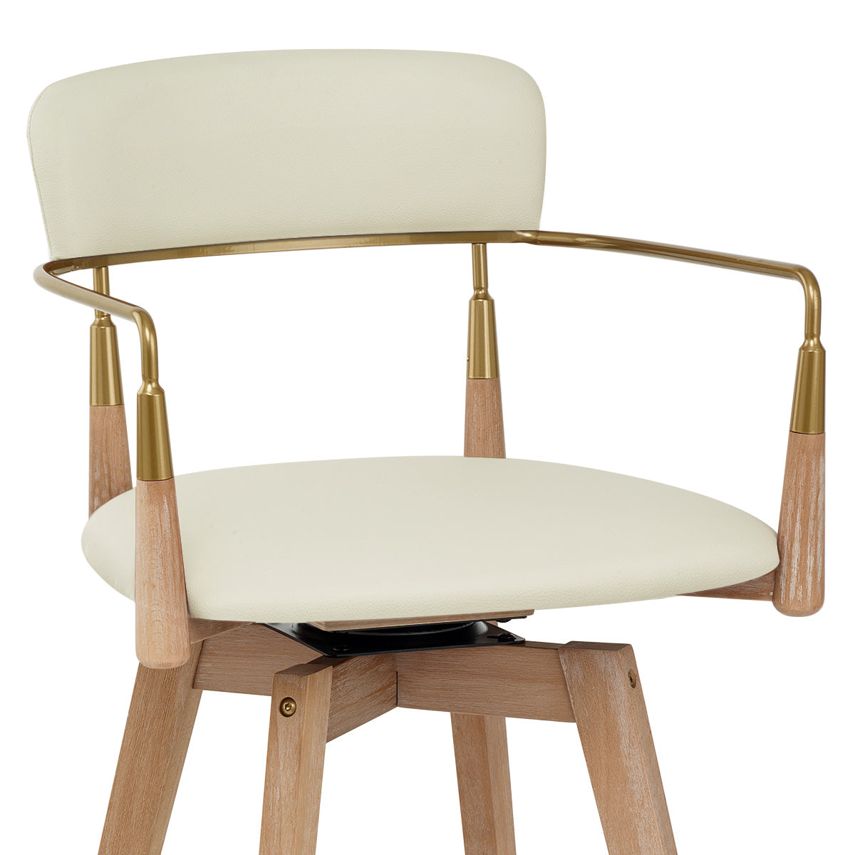 Taburete Cuero Auténtico Madera - Reed Crema