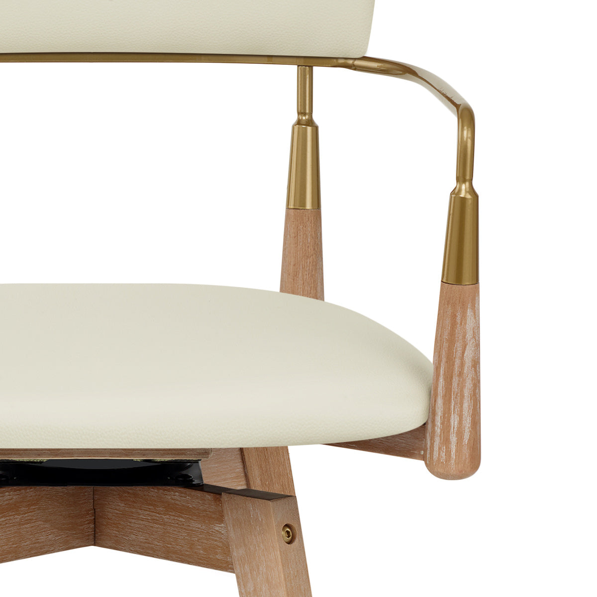 Taburete Cuero Auténtico Madera - Reed Crema
