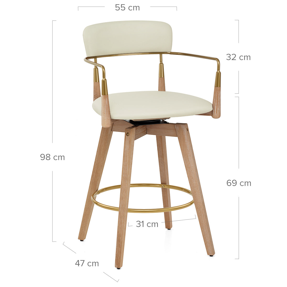 Taburete Cuero Auténtico Madera - Reed Crema