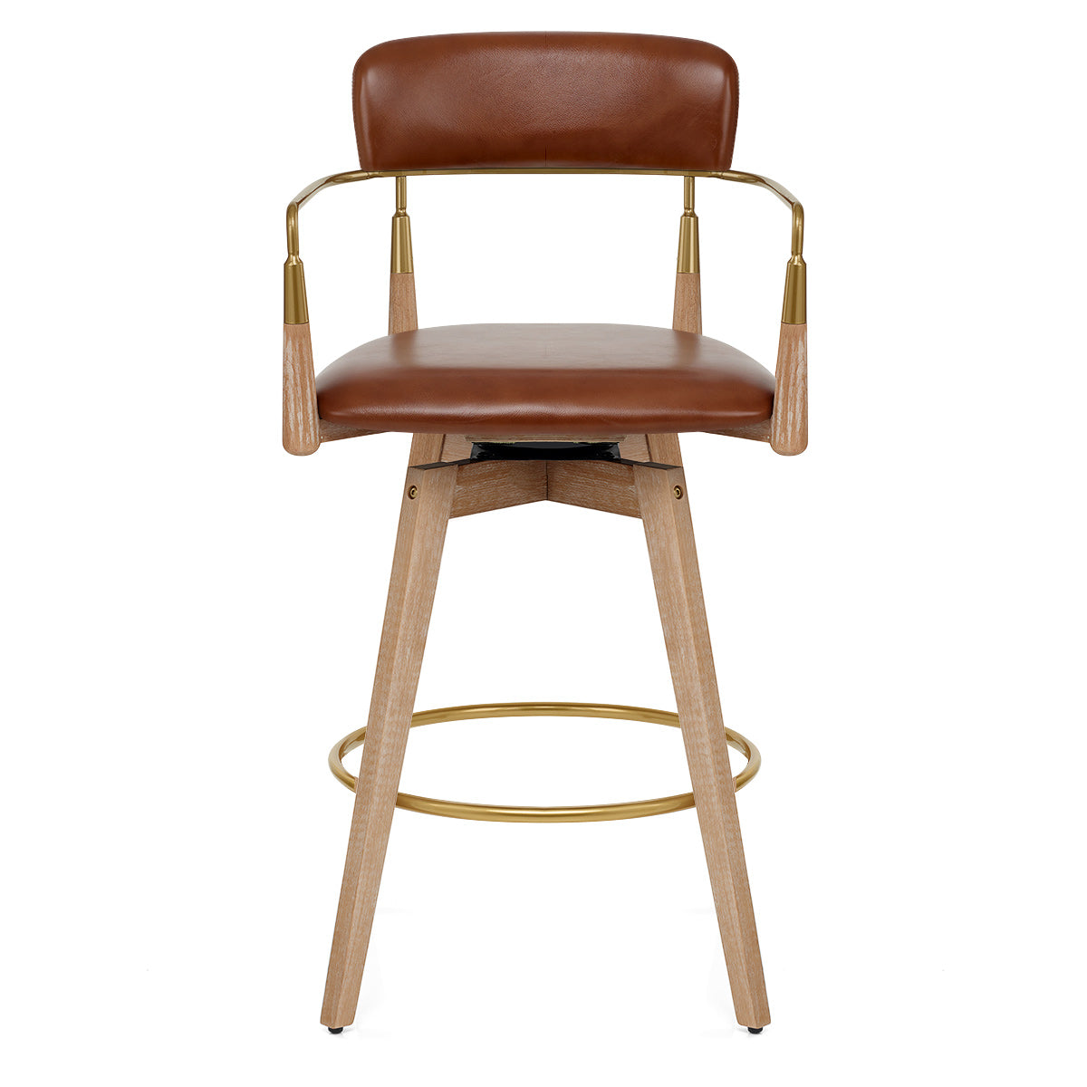 Taburete Cuero Auténtico Madera - Reed Marrón