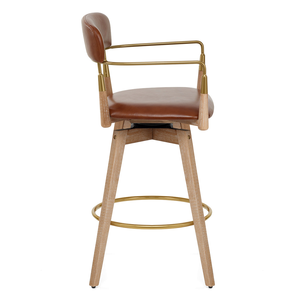 Taburete Cuero Auténtico Madera - Reed Marrón