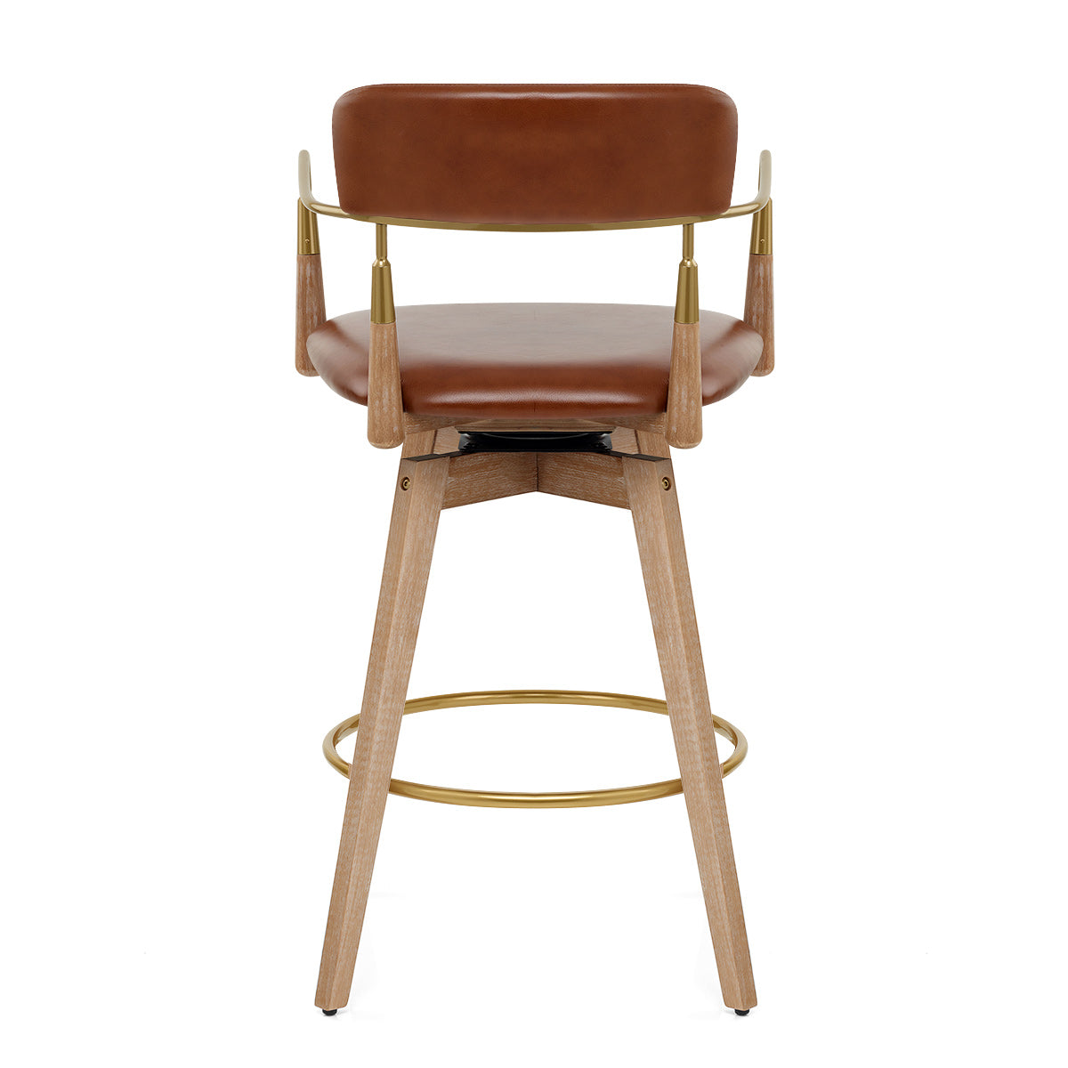 Taburete Cuero Auténtico Madera - Reed Marrón