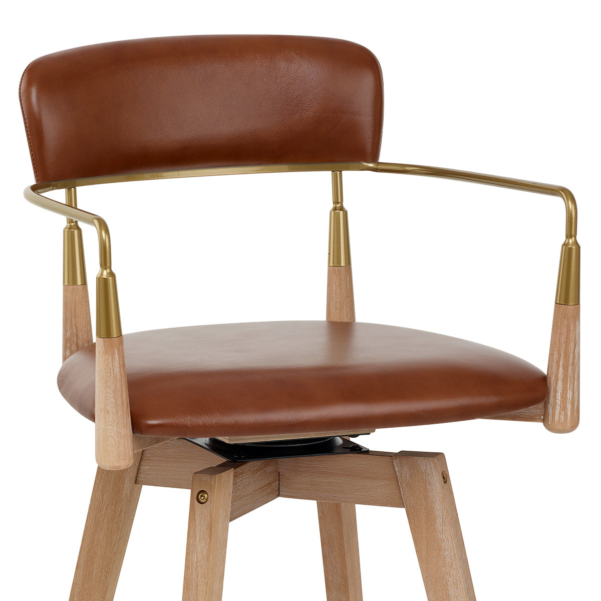 Taburete Cuero Auténtico Madera - Reed Marrón