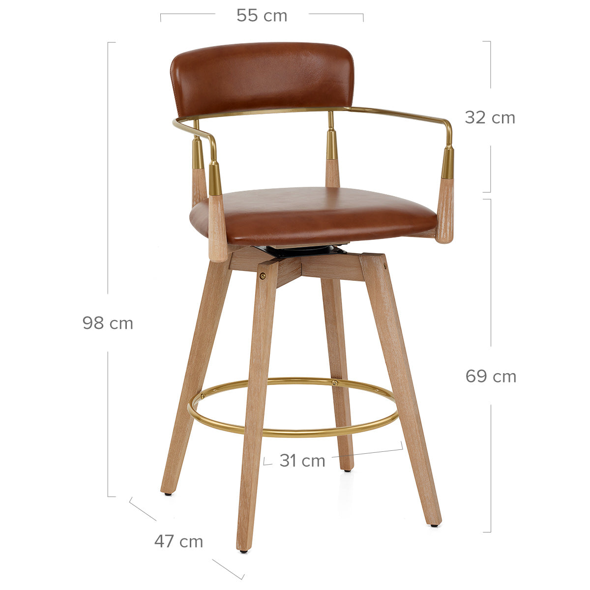 Taburete Cuero Auténtico Madera - Reed Marrón