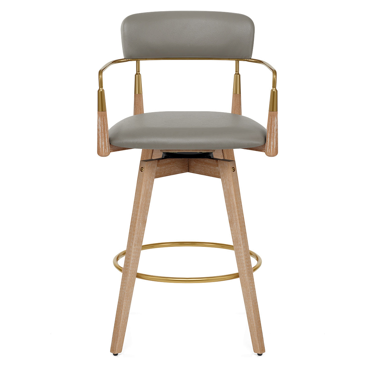 Taburete Cuero Auténtico Madera - Reed Gris