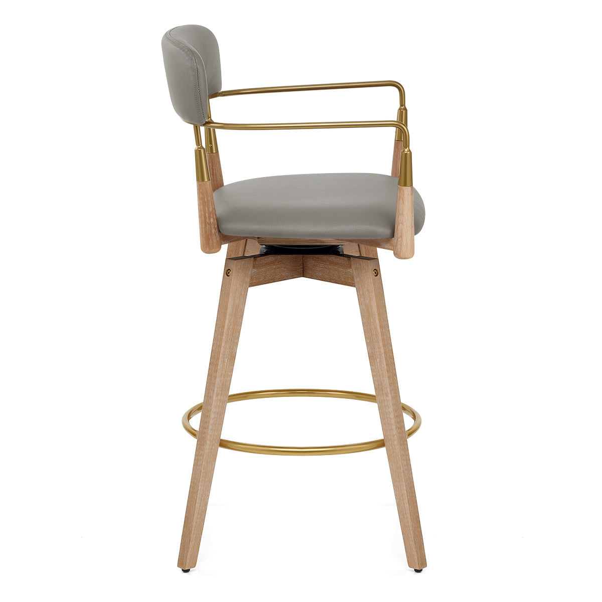 Taburete Cuero Auténtico Madera - Reed Gris