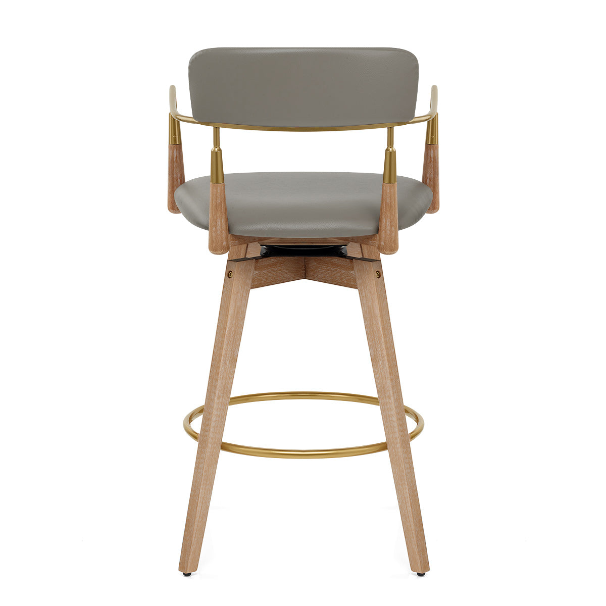 Taburete Cuero Auténtico Madera - Reed Gris