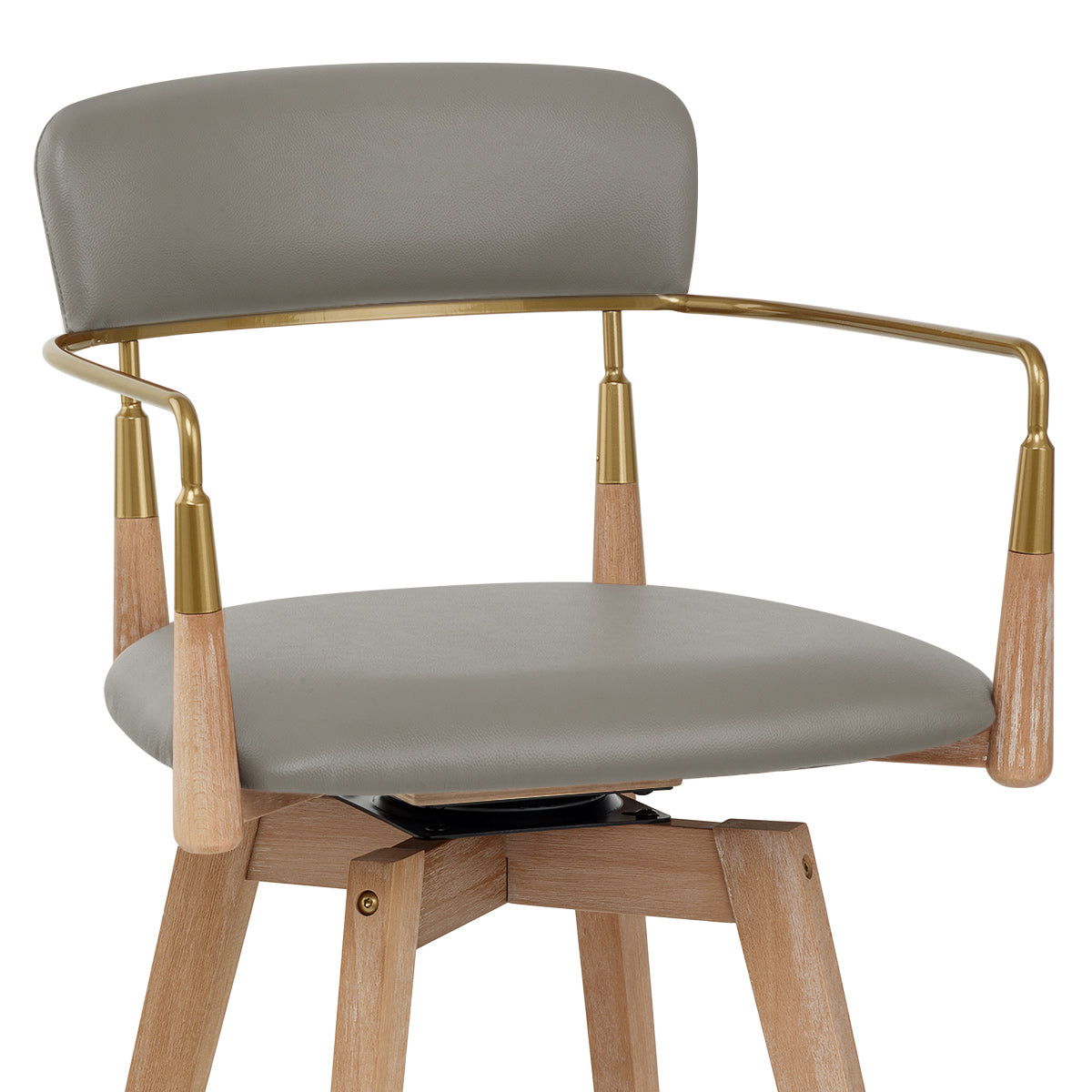 Taburete Cuero Auténtico Madera - Reed Gris