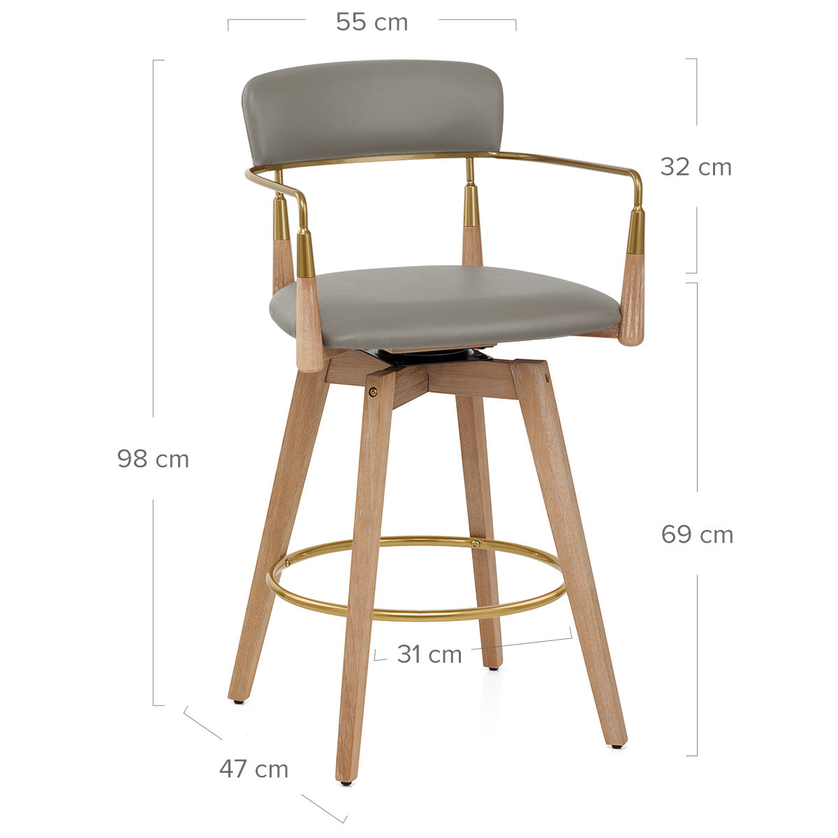 Taburete Cuero Auténtico Madera - Reed Gris