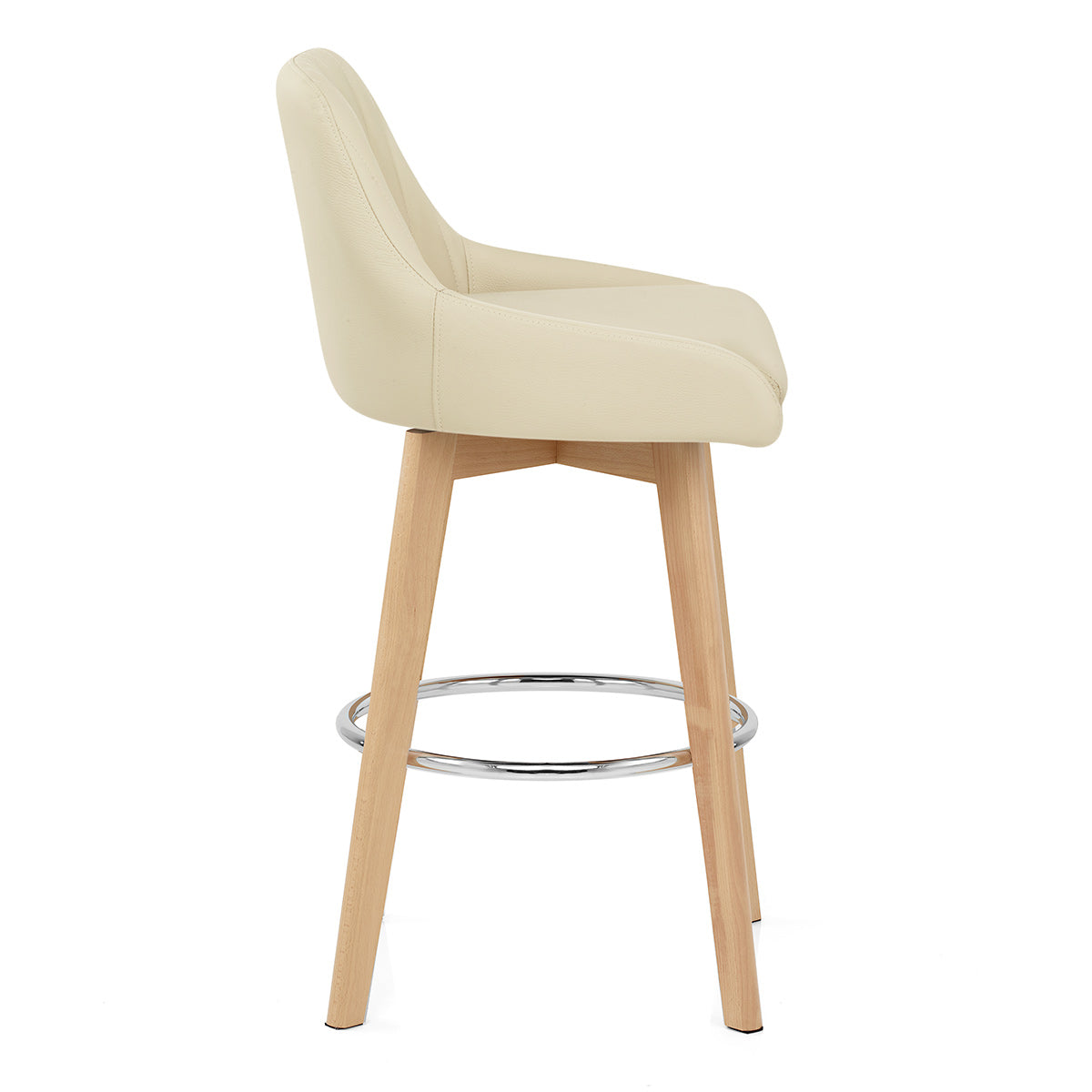 Taburete Cuero Auténtico Roble - Hamilton Crema