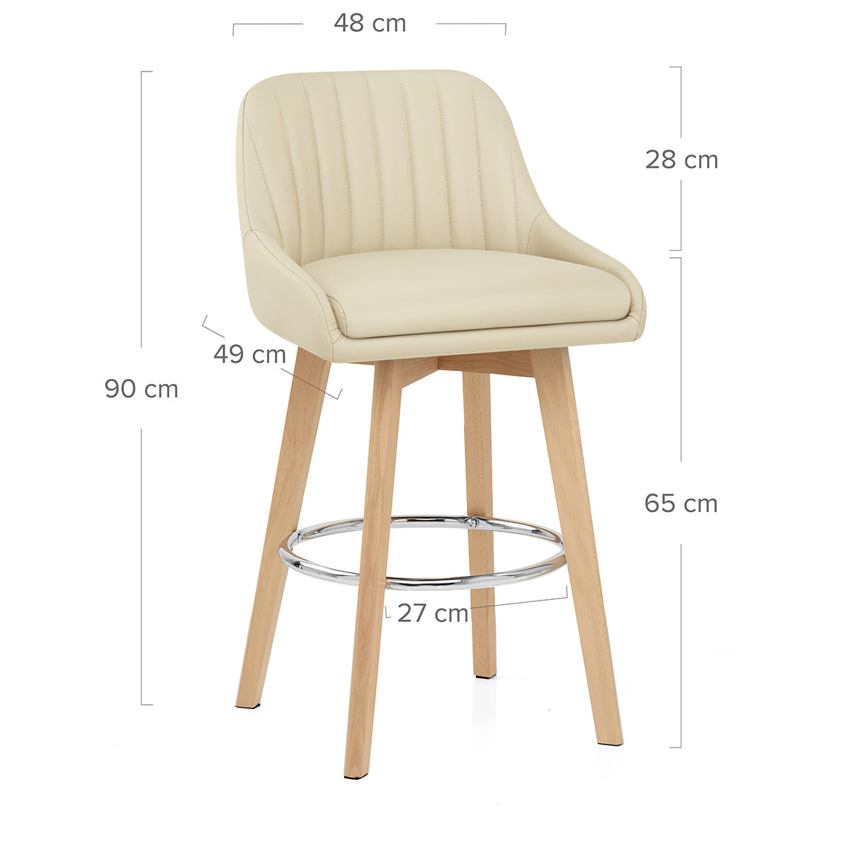 Taburete Cuero Auténtico Roble - Hamilton Crema