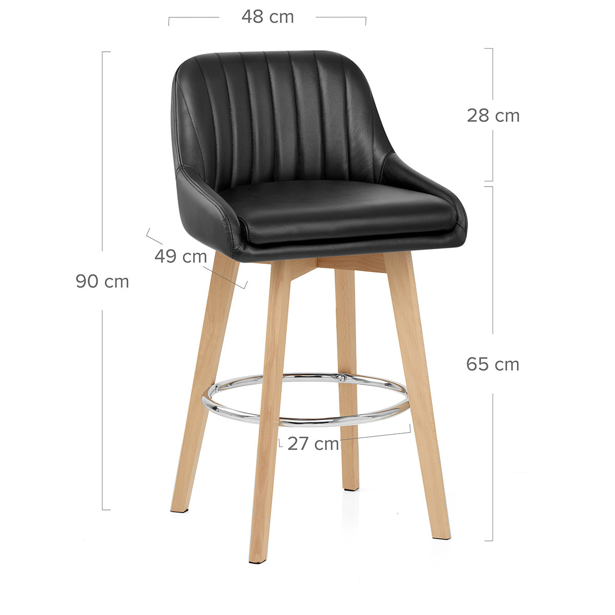 Taburete Cuero Auténtico Roble - Hamilton Negro