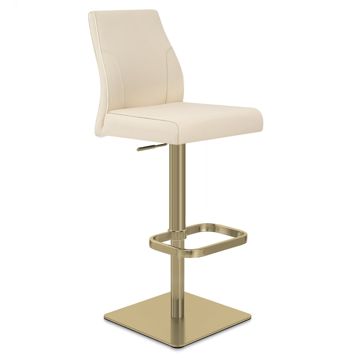Taburete Cuero Auténtico Dorado - Martello Crema