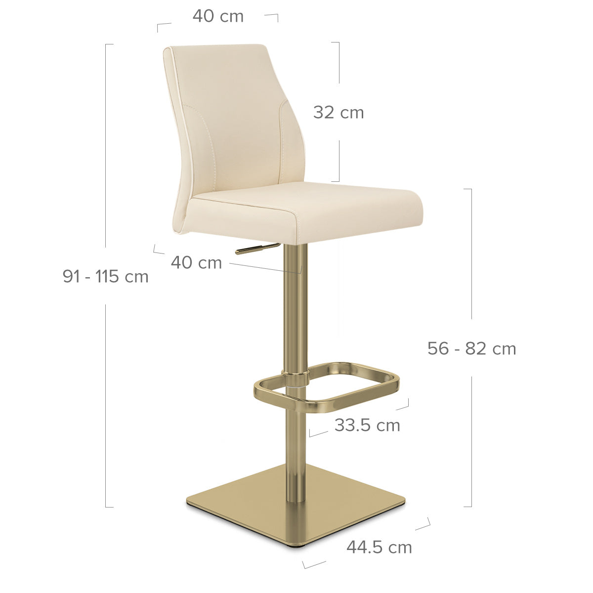 Taburete Cuero Auténtico Dorado - Martello Crema