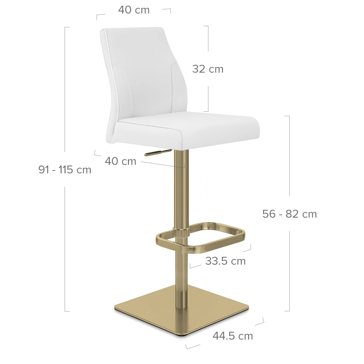 Taburete Cuero Auténtico Dorado - Martello Blanco