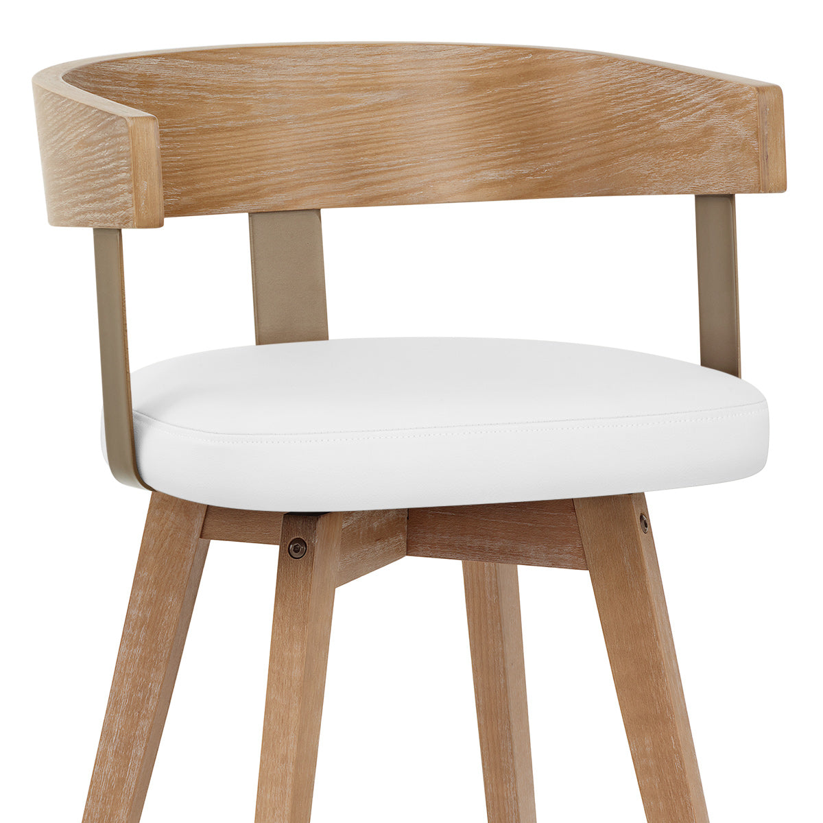 Taburete Cuero Auténtico Roble - Roman Blanco