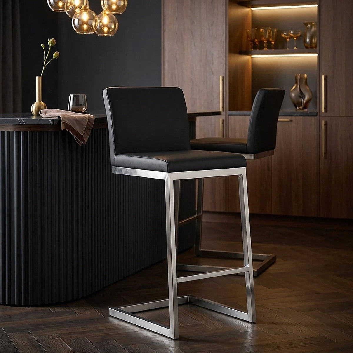 Taburete Polipiel Satinado - Ace Negro