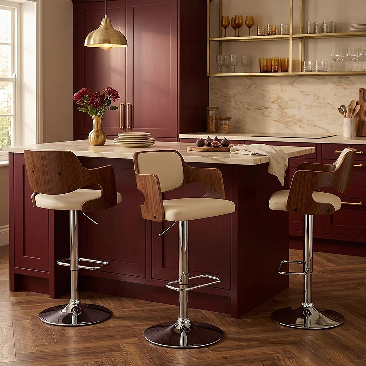 Taburete Madera Cromo - Amazona Crema