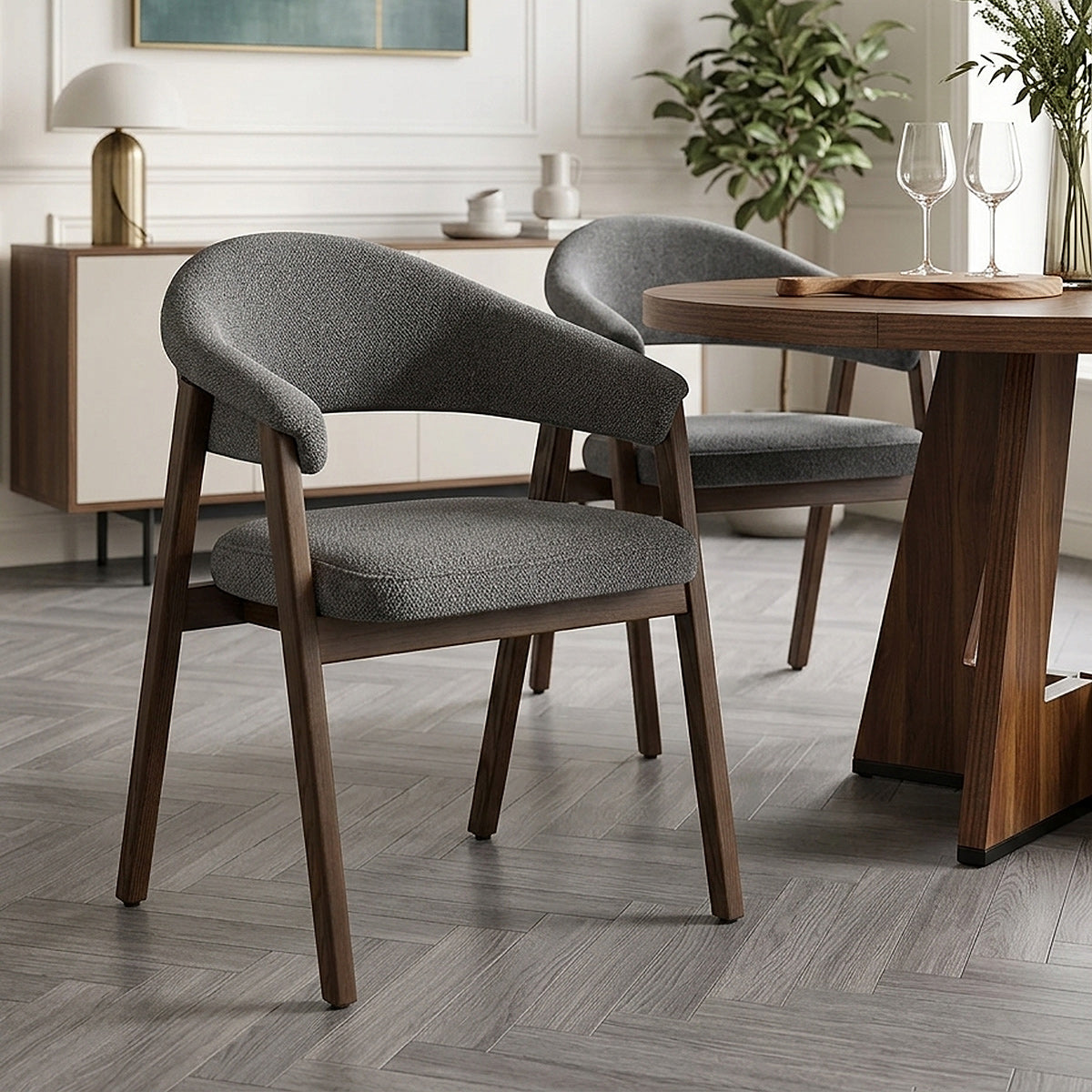 Silla Tela Roble Oscuro - Amber Gris Oscuro