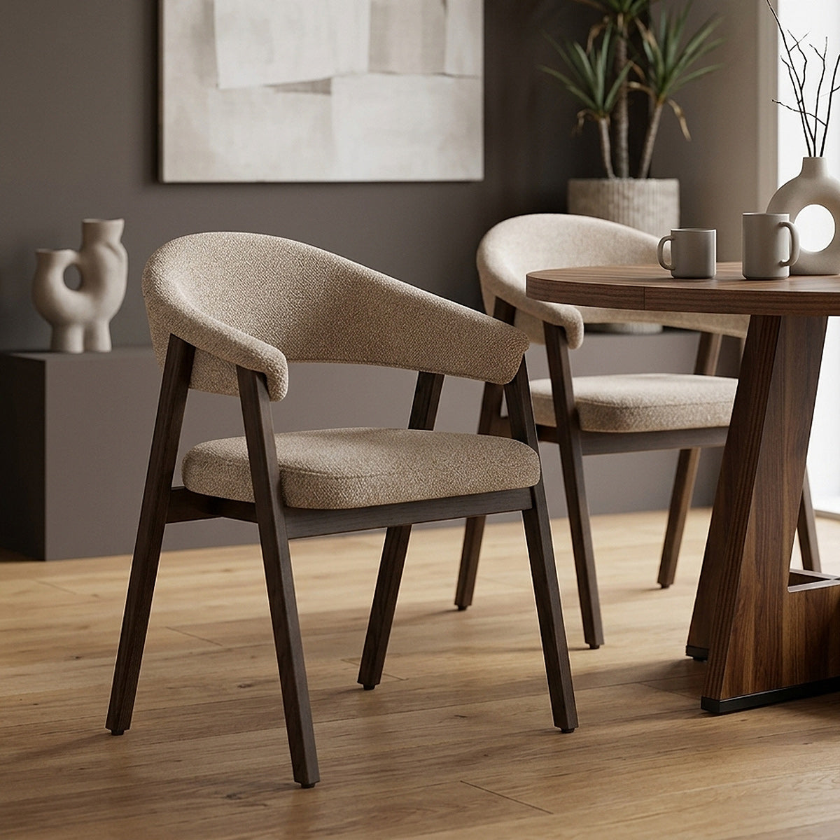 Silla Tela Roble Oscuro - Amber Gris Pardo