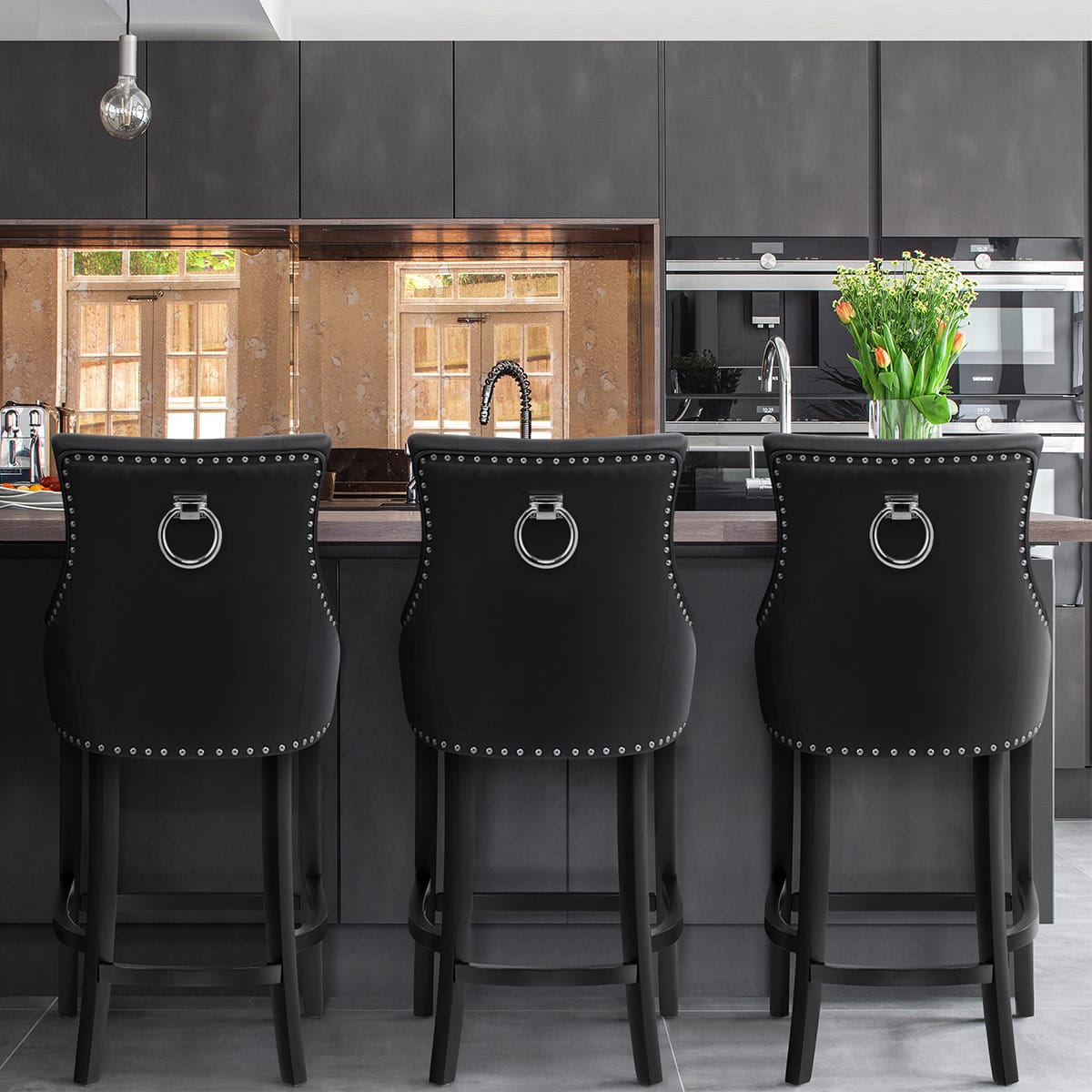 Taburete Cuero Regenerado - Ascot Negro