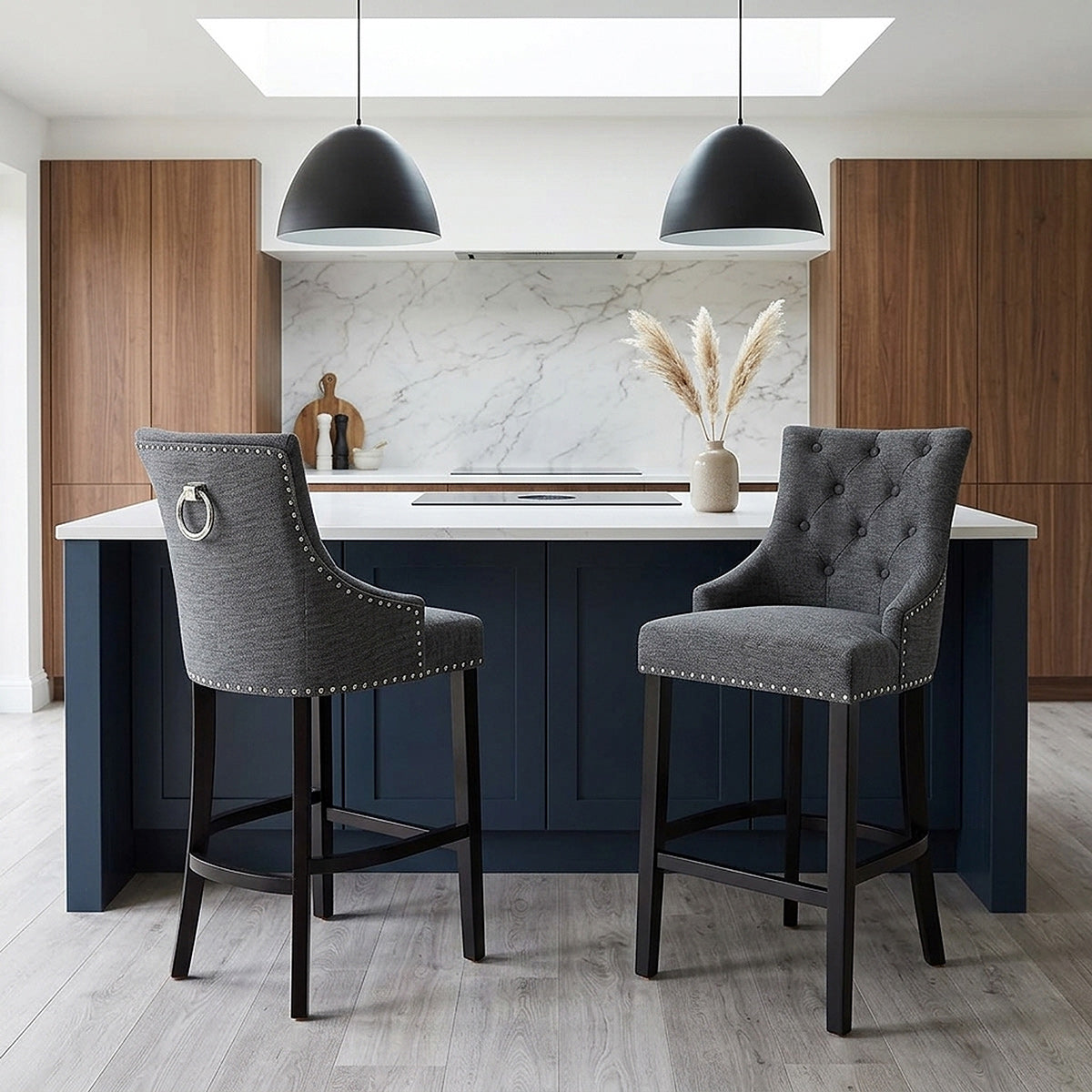 Taburete Madera Tela - Ascot Gris Oscuro