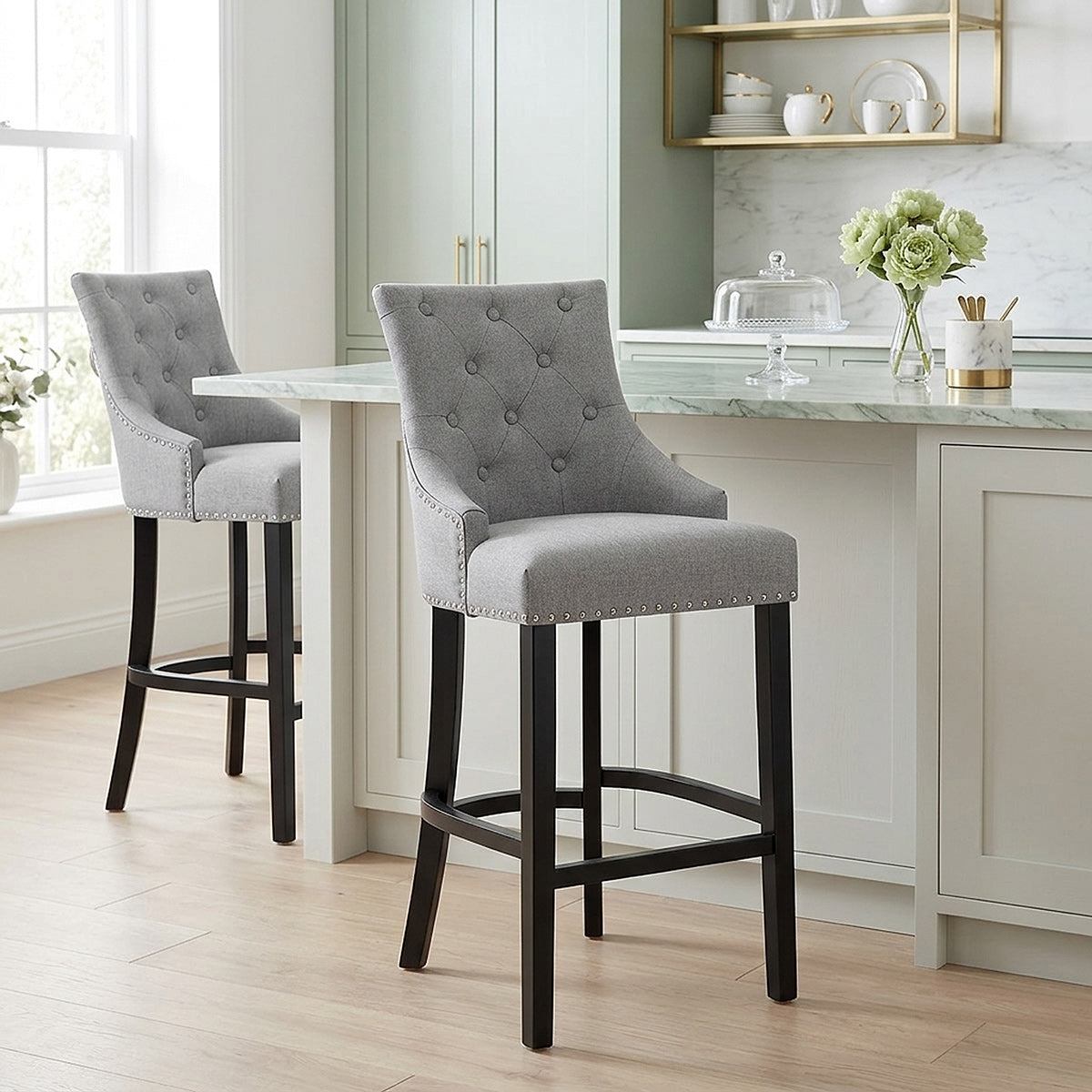 Taburete Madera Tela - Ascot Gris