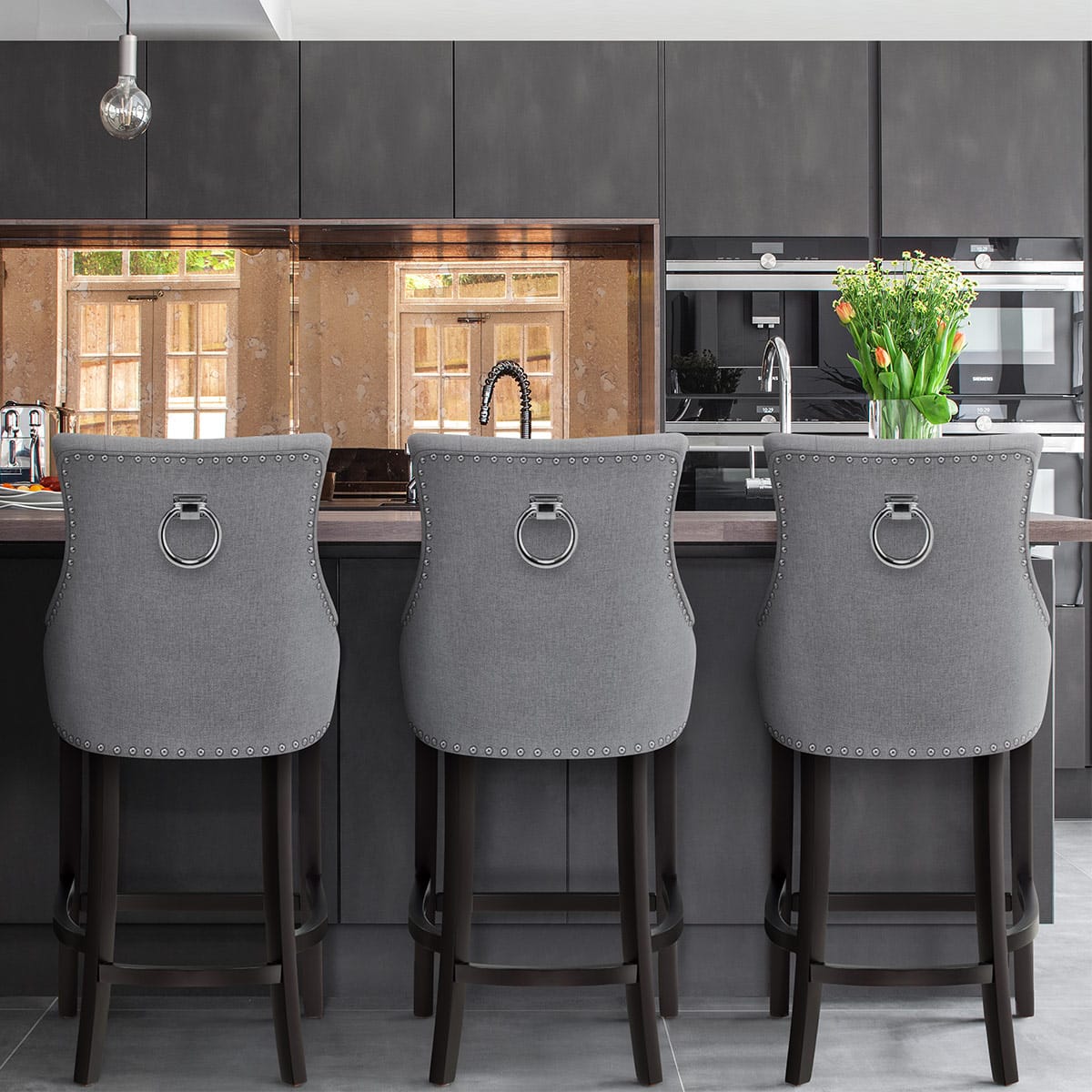 Taburete Madera Tela - Ascot Gris