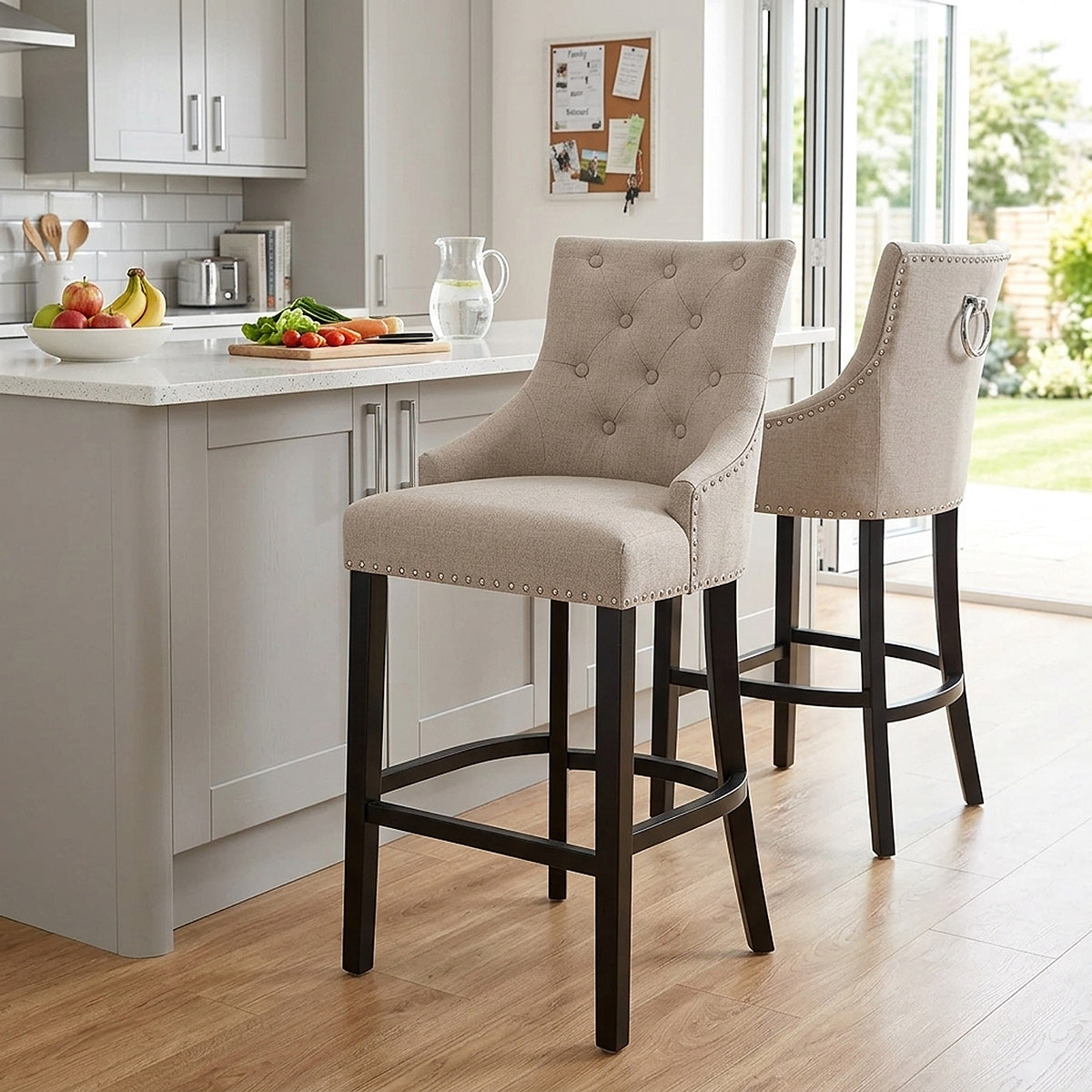 Taburete Madera Tela - Ascot Gris Pardo