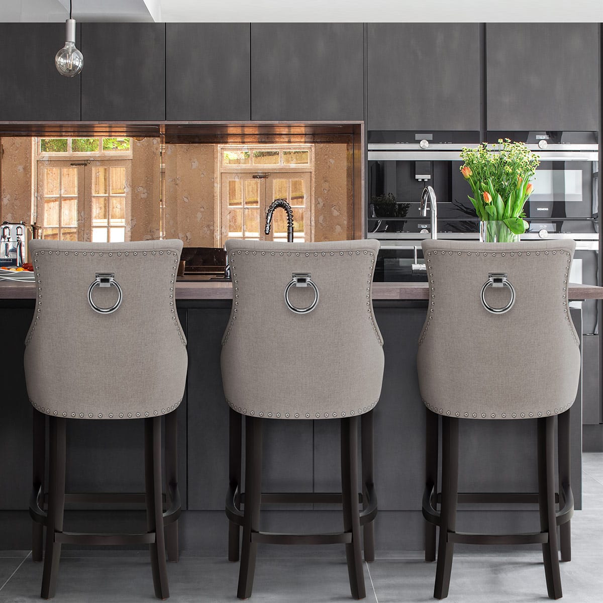 Taburete Madera Tela - Ascot Gris Pardo