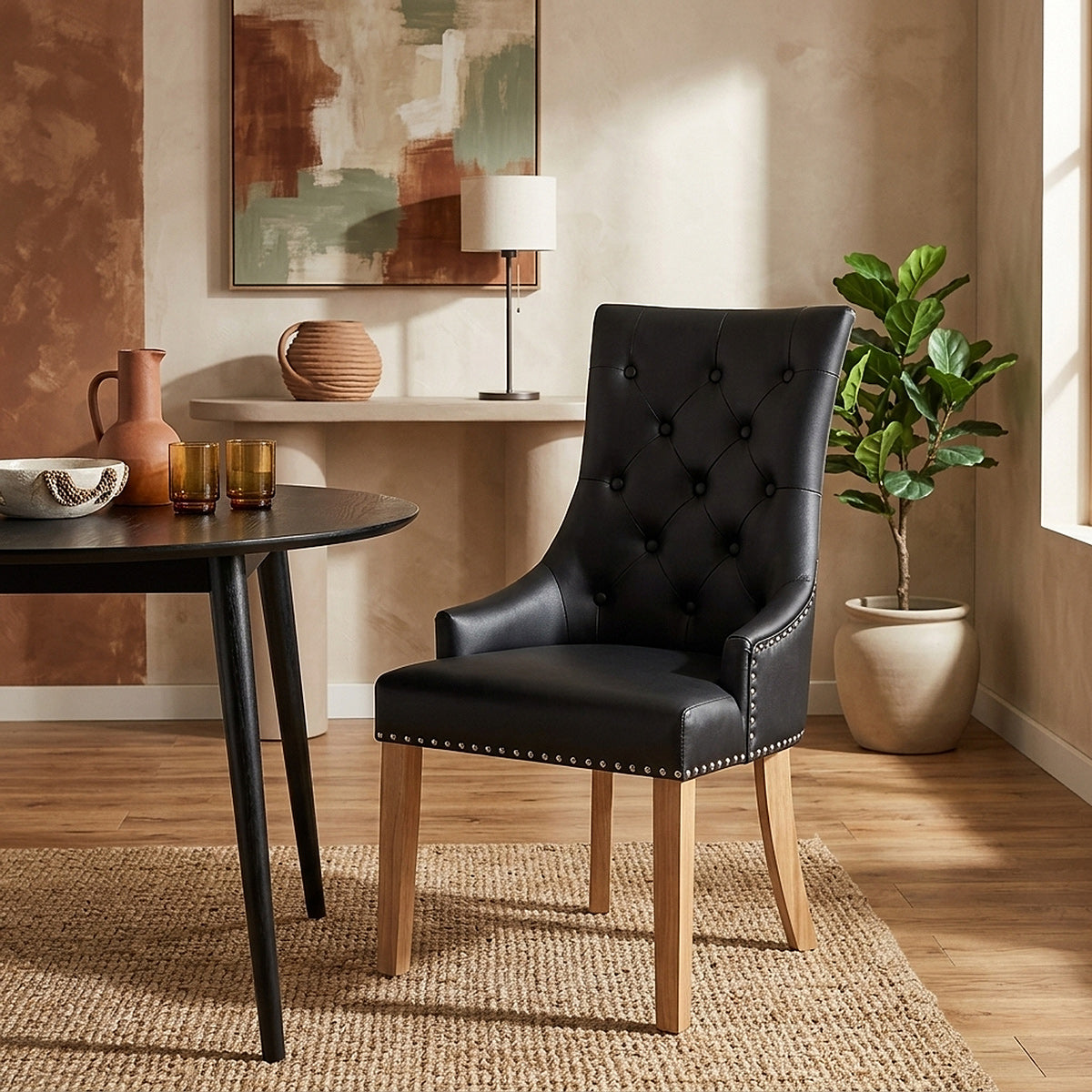 Silla Cuero Regenerado Roble - Ascot Negro