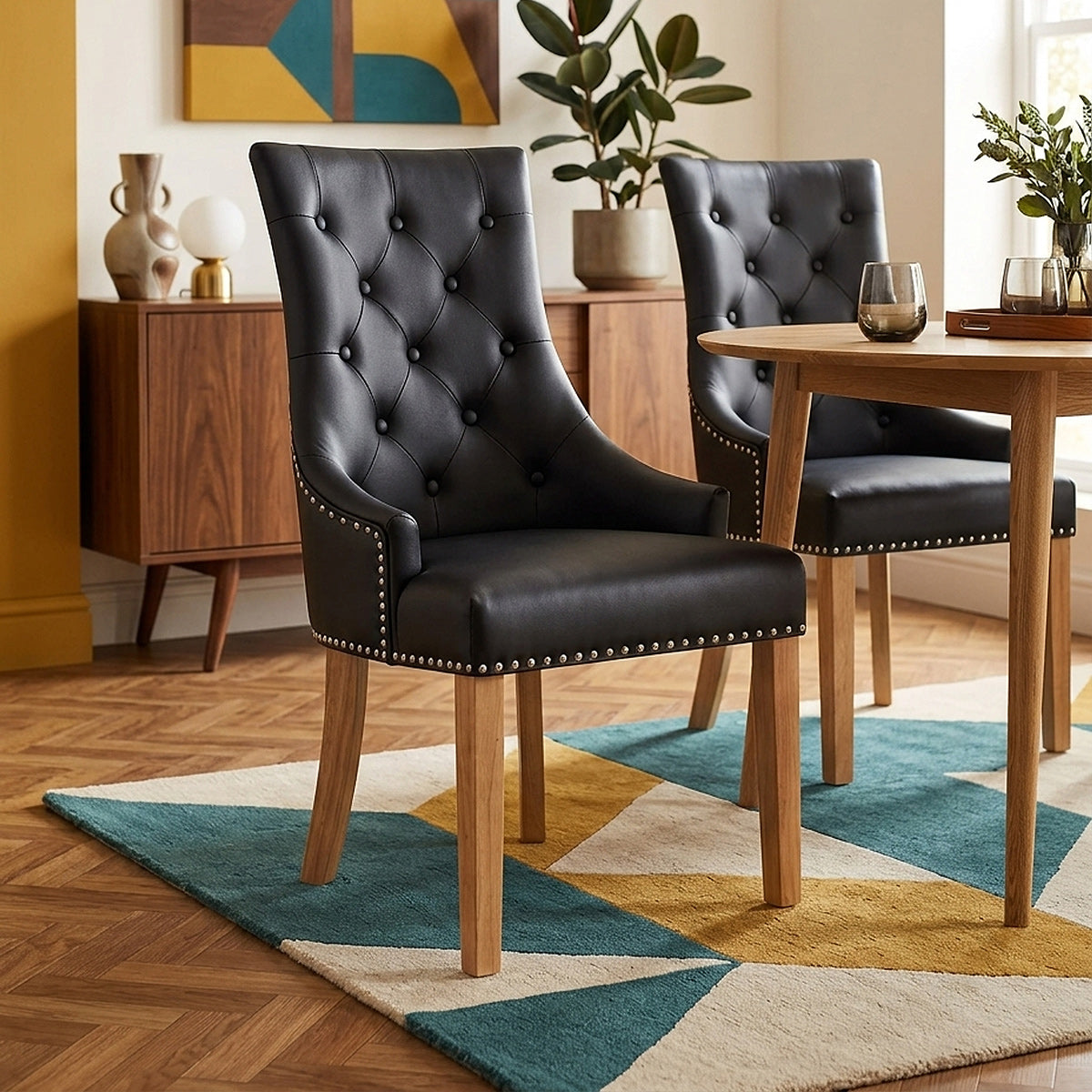 Silla Cuero Regenerado Roble - Ascot Negro