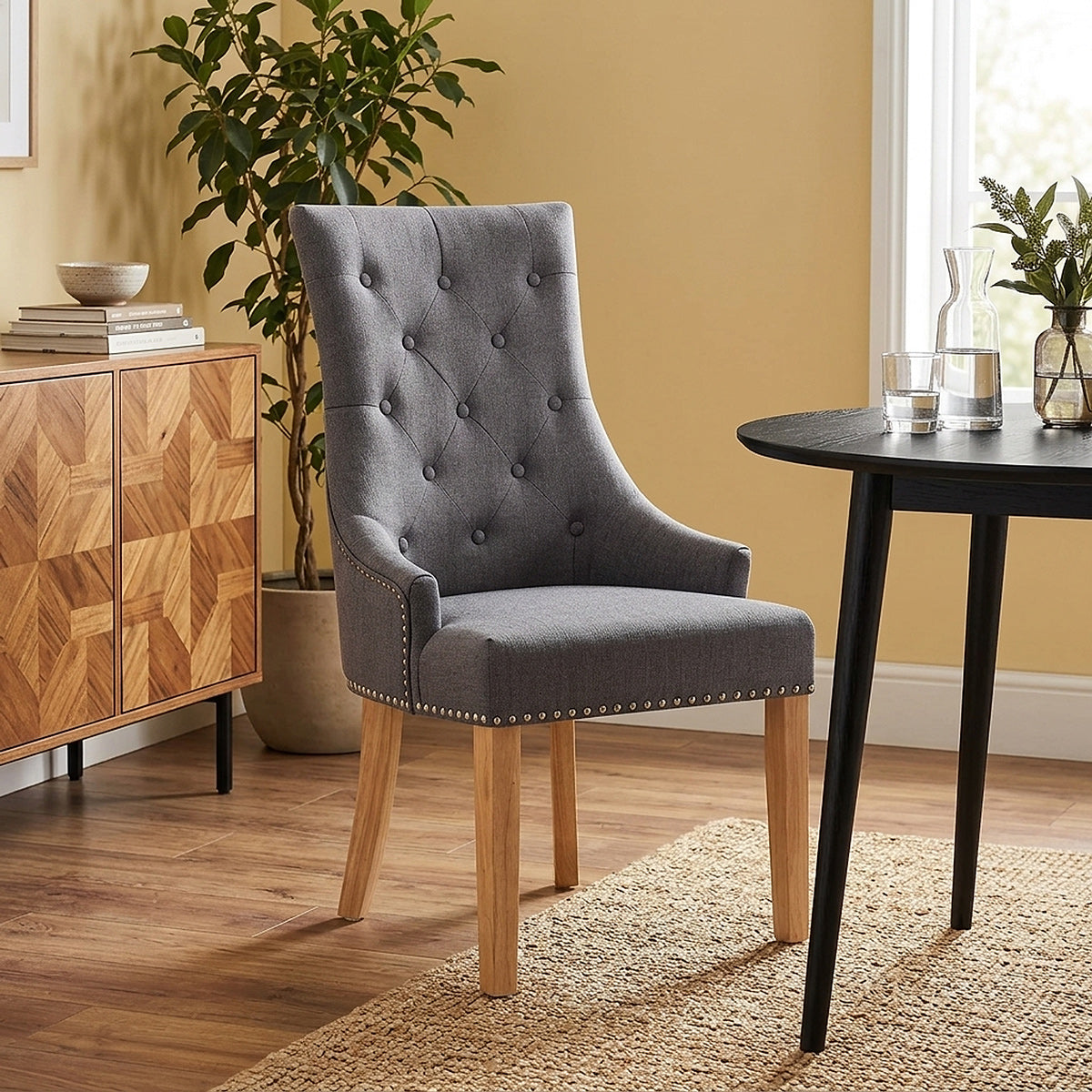 Silla Tela Roble - Ascot Gris Oscuro