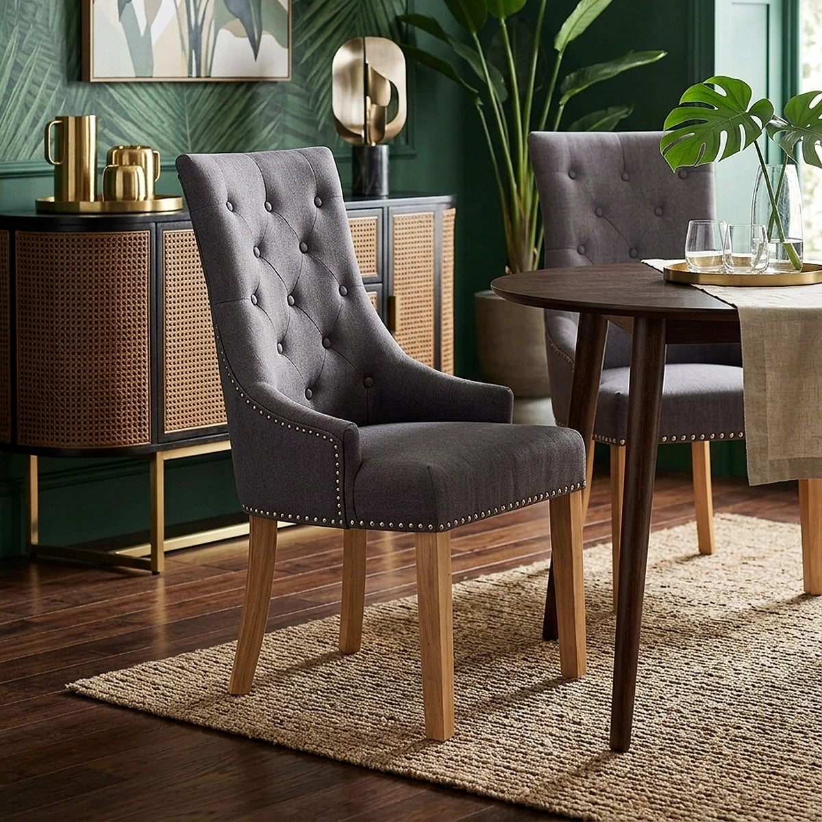 Silla Tela Roble - Ascot Gris Oscuro