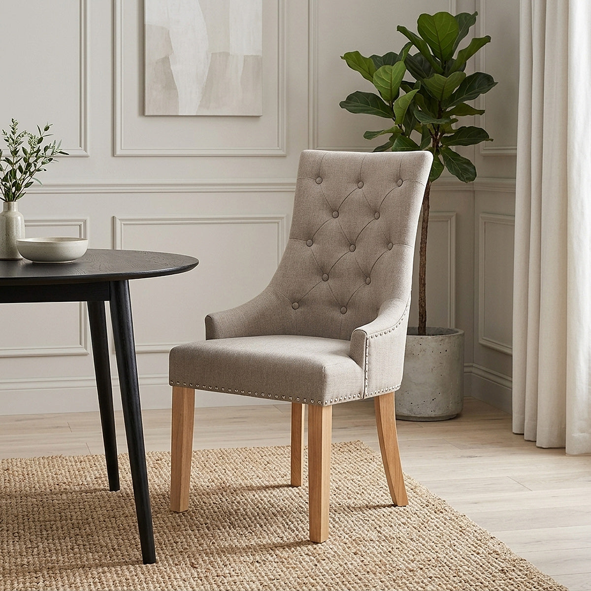 Silla Tela Roble - Ascot Gris Pardo