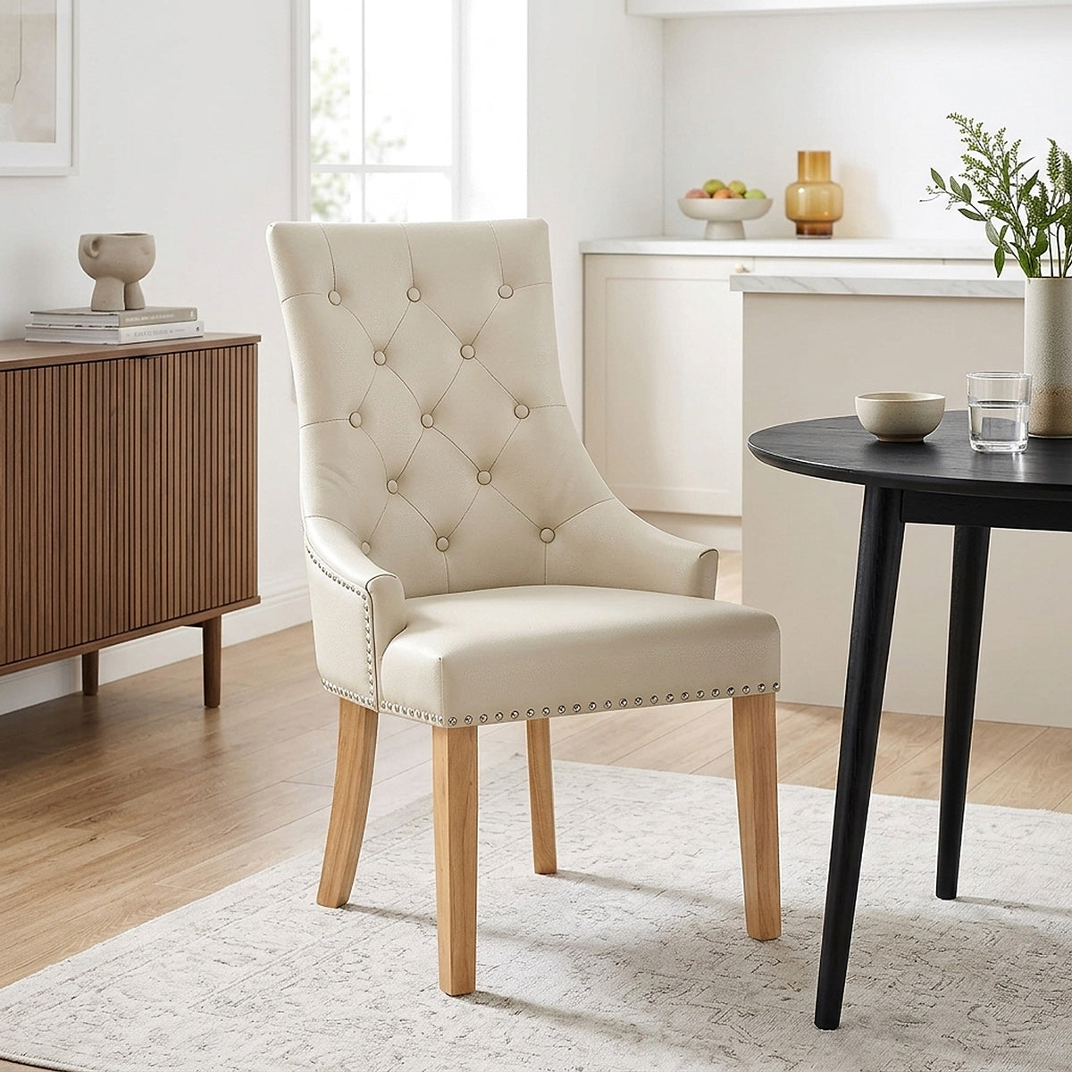 Silla Cuero Regenerado Roble - Ascot Crema