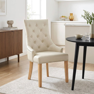 Silla Cuero Regenerado Roble - Ascot Crema