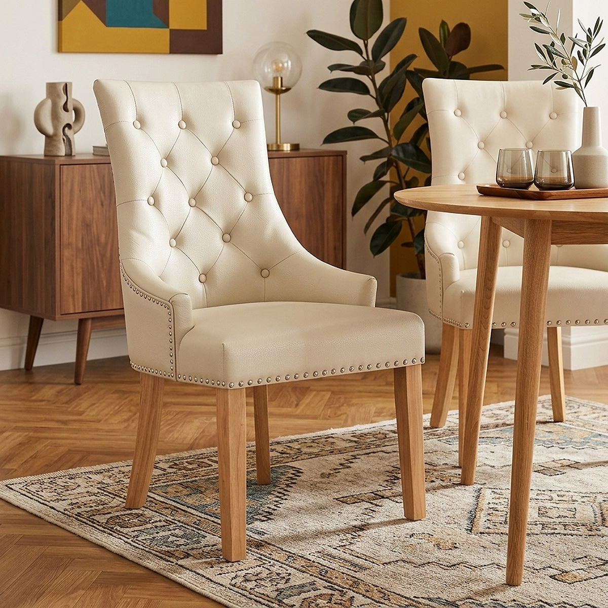 Silla Cuero Regenerado Roble - Ascot Crema