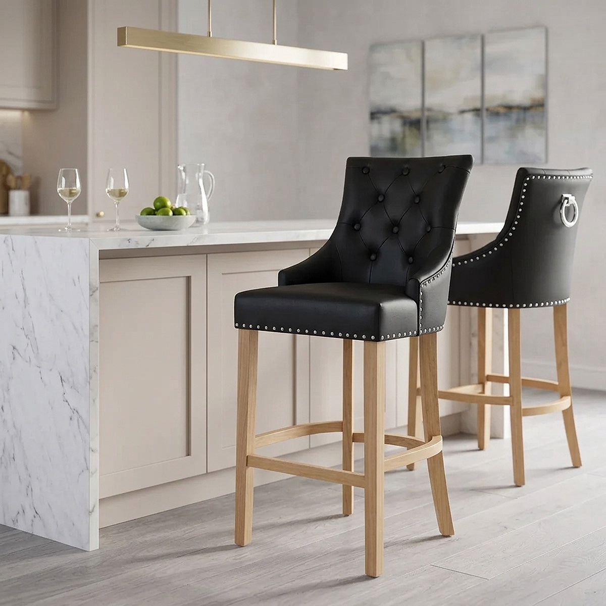 Taburete Cuero Regenerado Roble - Ascot Negro
